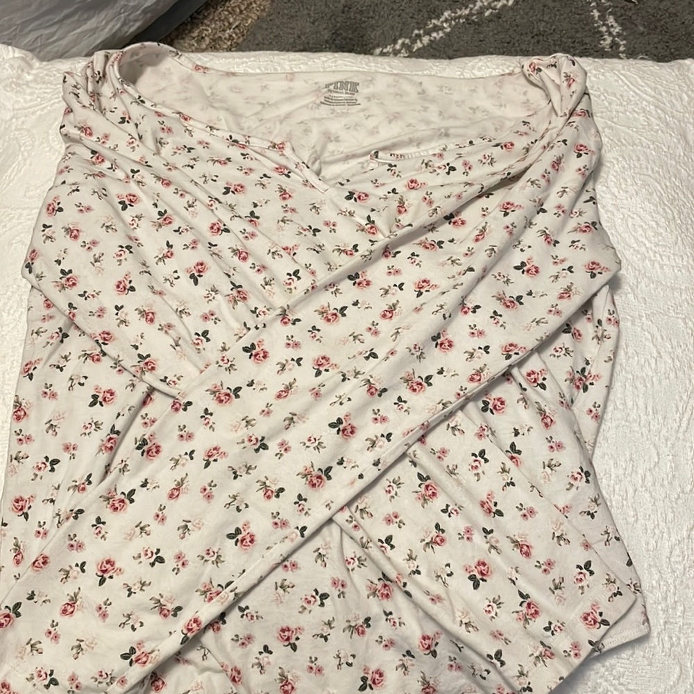 L PINK floral long sleeve body suit